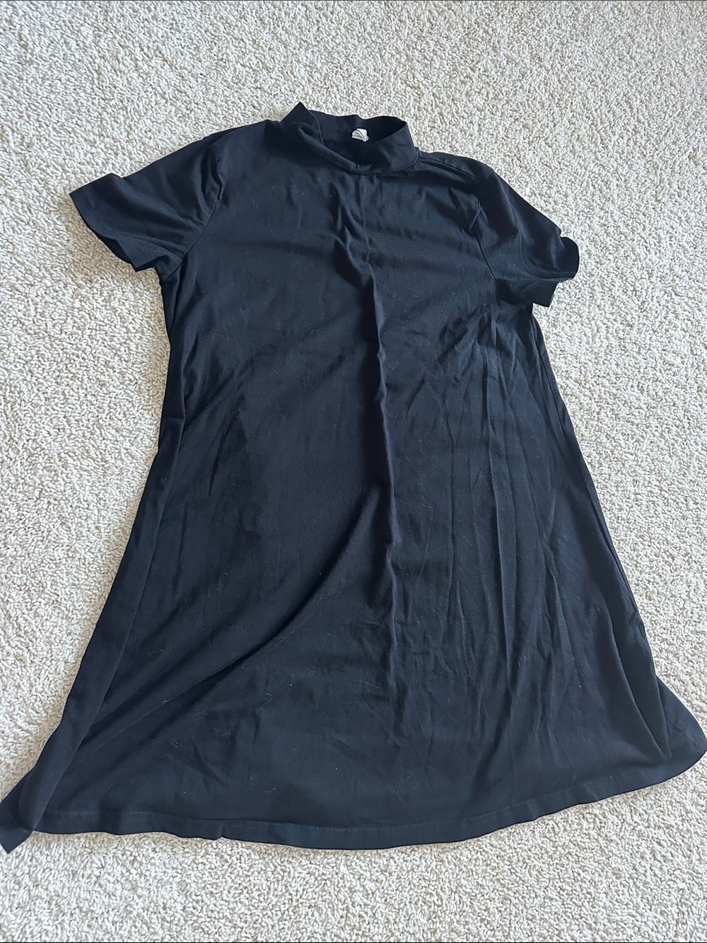 Black Short-Sleeve Mock Neck A-Line Dress
